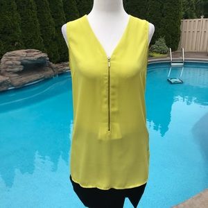 Neon Green V-neck Zipper Top